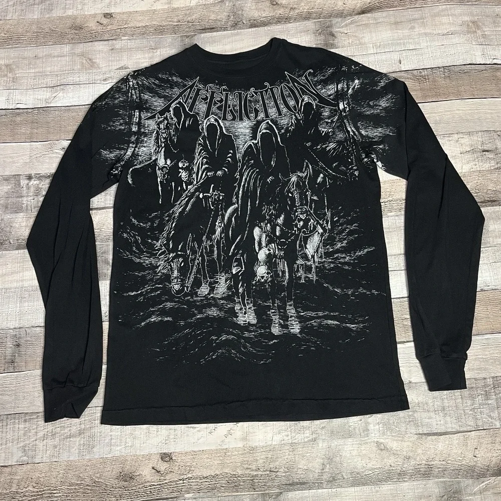 Affliction Shirt Size Small Black Long Sleeve Horsemen Y2K MMA Punk Grunge